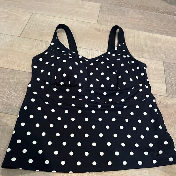 LANDS END WOMENS BLACK WHITE POLKA DOT TANKINI SWIM TOP 16W - Picture 2 of 8